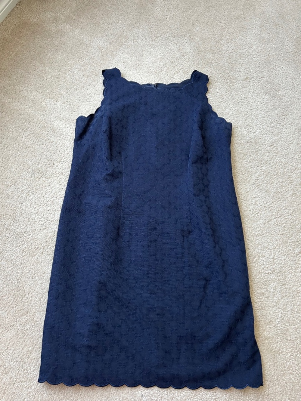 RSVP by Talbots Navy Scallop Trim Sleeveless Ladies Jacquard Sheath Dress 14W